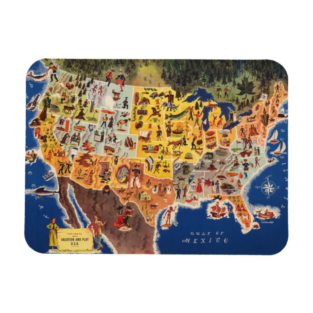 United States Map - Vacation and Play Magnet (Horizontal)