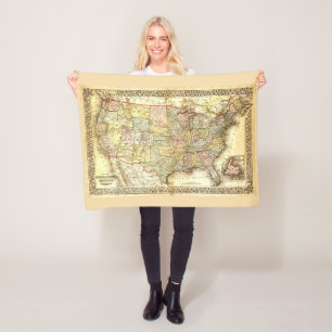 United States Map - Vintage 1867 Fleece Blanket