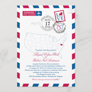 United States Map Virginia USA Airmail   Wedding Invitation