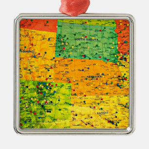 United States Map with Stick Pins Metal Ornament