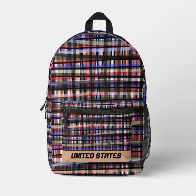 United states Modern multicolor tartan hand drawn Printed Backpack (Front)