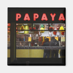 United States, New York. Grey's Papaya: window Magnet