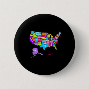 United States Of America Colourful Map With State  6 Cm Round Badge