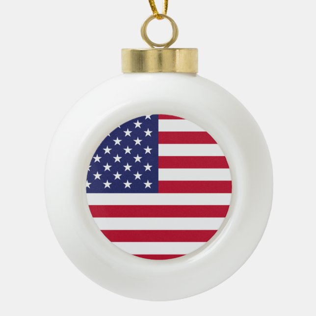 United States of America Flag Ceramic Ball Christmas Ornament (Front)