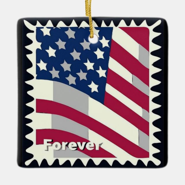 UNITED STATES OF AMERICA FLAG FOREVER STAMP CERAMIC ORNAMENT (Front)