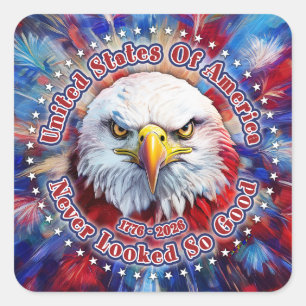 United States Of America Never Red Eagle Fireworks Square Sticker