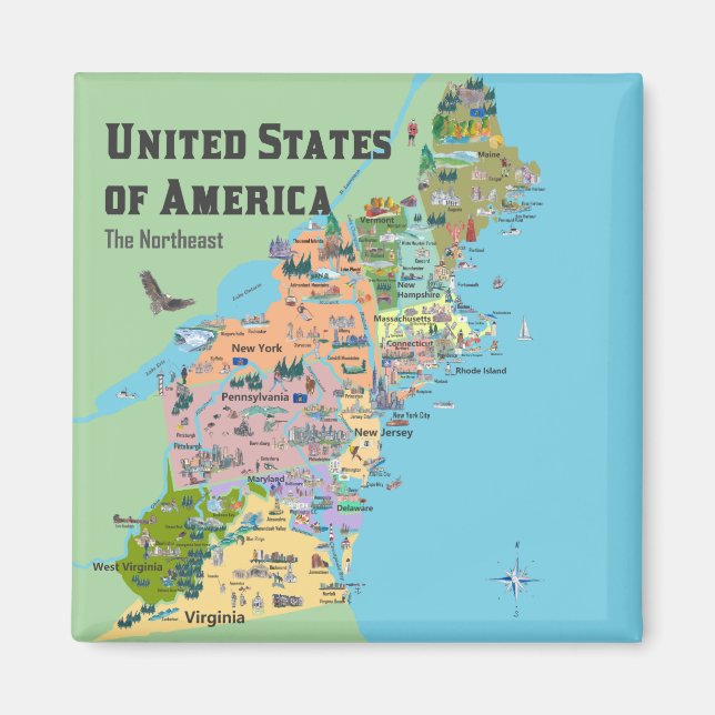 United States of America North East Map Magnet (Front)