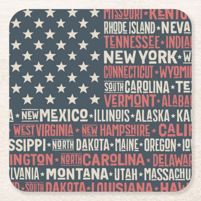 United States Of America |States & Capitals Square Paper Coaster (Front)