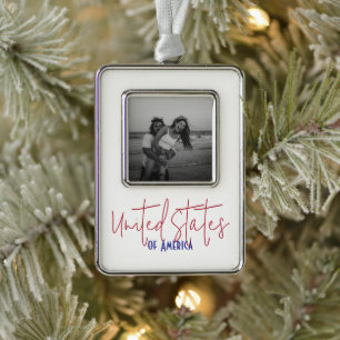 United States of America Travel Souvenir Gift Silver Plated Framed Ornament