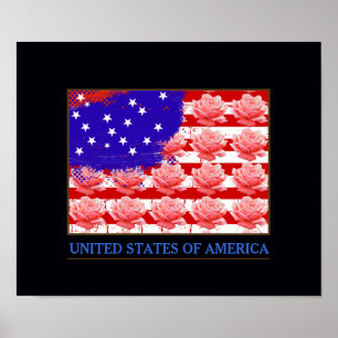 United States of America with roses Poster