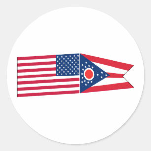 United States & Ohio Flags Classic Round Sticker