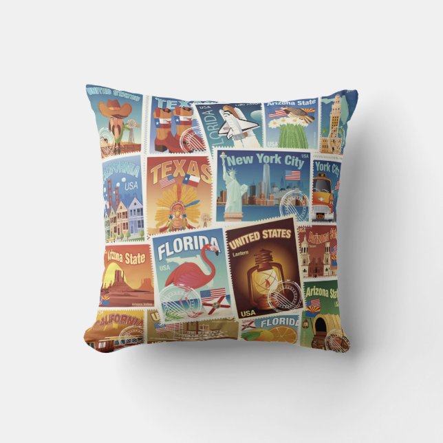 United States Postage Stamps Cushion (Front)