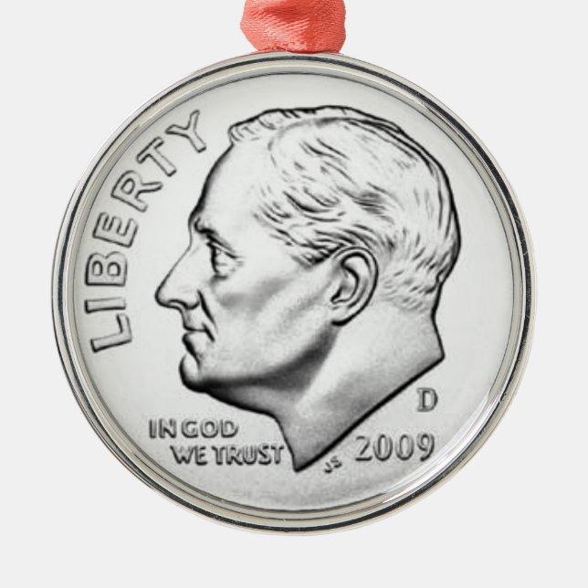 United States Roosevelt Dime Metal Tree Decoration (Front)