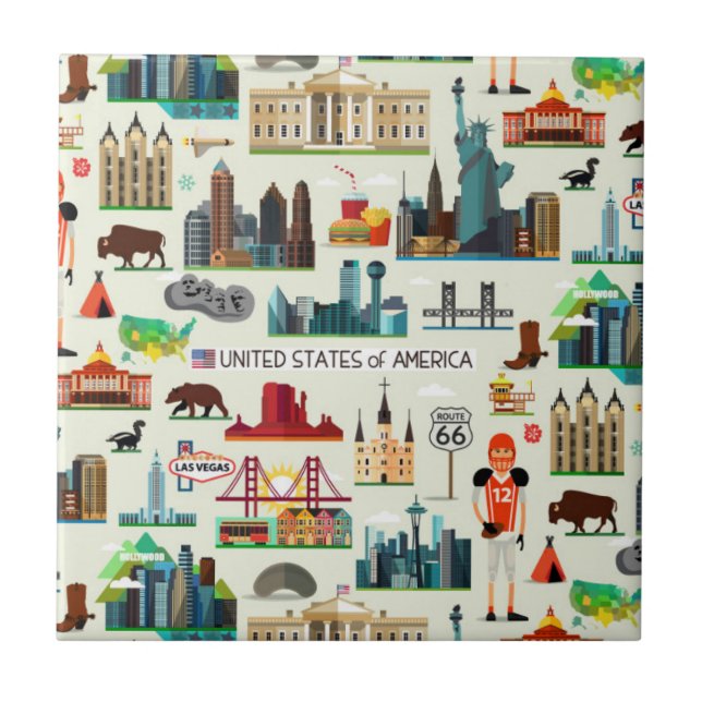 United States Symbols Pattern Ceramic Tile (Front)
