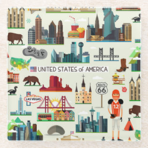 United States Symbols Pattern Glass Coaster