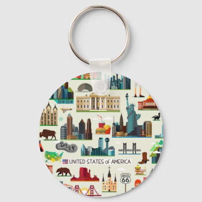United States Symbols Pattern Key Ring (Front)