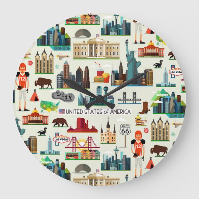 United States Symbols Pattern Large Clock (Front)