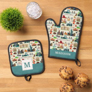 United States Symbols Pattern Oven Mitt & Pot Holder Set