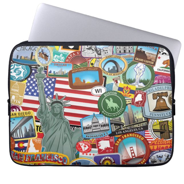 United States Travel Sticker Pattern Laptop Sleeve (Front)