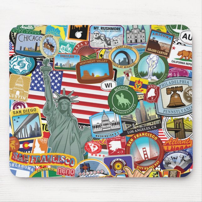 United States Travel Sticker Pattern Mouse Pad (Front)