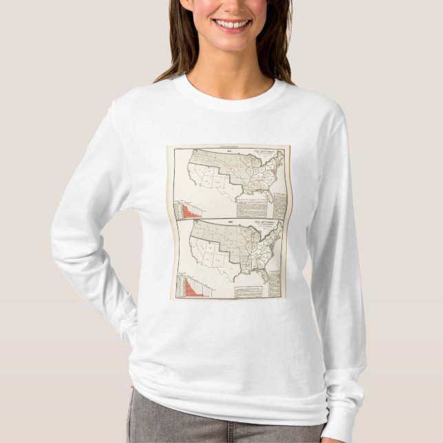 United States Two colour lithographed maps T-Shirt (Front)