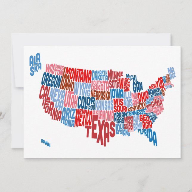 United States Typography Text Map (Front)