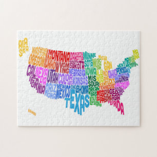 United States Typography Text Map Jigsaw Puzzle