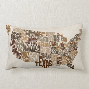 United States Typography Text Map Lumbar Cushion
