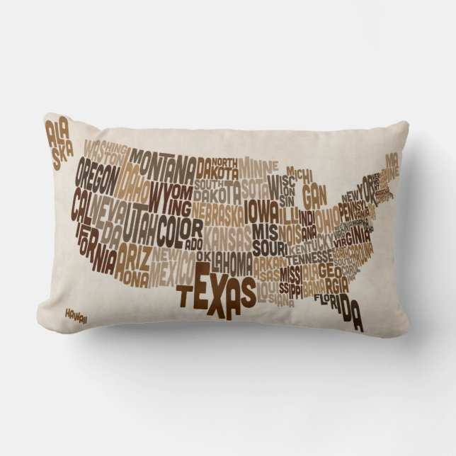 United States Typography Text Map Lumbar Cushion (Front)