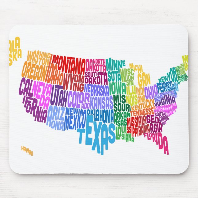 United States Typography Text Map Mouse Pad (Front)