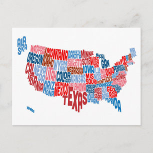 United States Typography Text Map Postcard