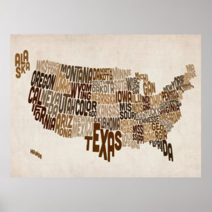 United States Typography Text Map Poster