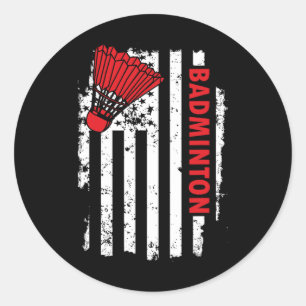 United States Usa Flag Badminton Player Classic Round Sticker