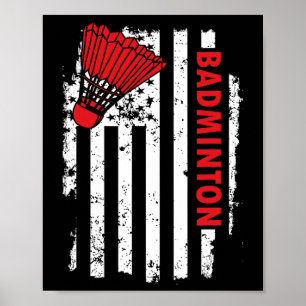 United States Usa Flag Badminton Player Poster
