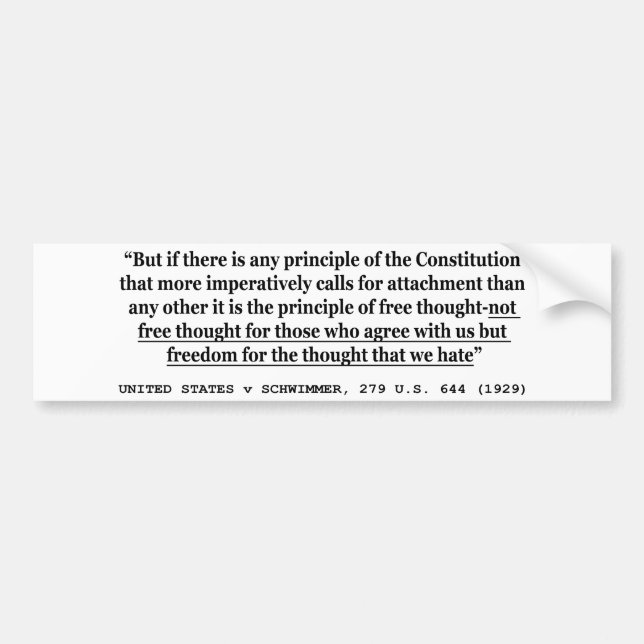 UNITED STATES v SCHWIMMER 279 US 644 (1929) Bumper Sticker (Front)