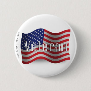 United States Veteran Waving Flag 6 Cm Round Badge