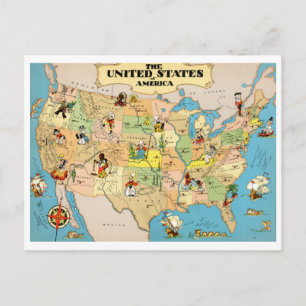 United States Vintage Map Postcard
