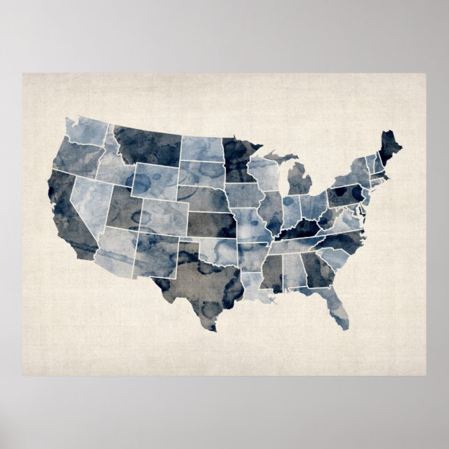United States Watercolor Map Poster (Front)