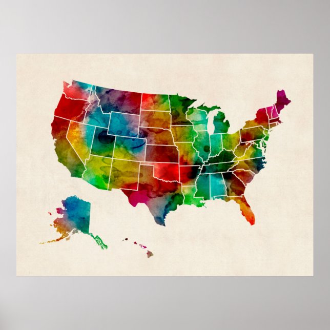 United States Watercolor Map Poster (Front)