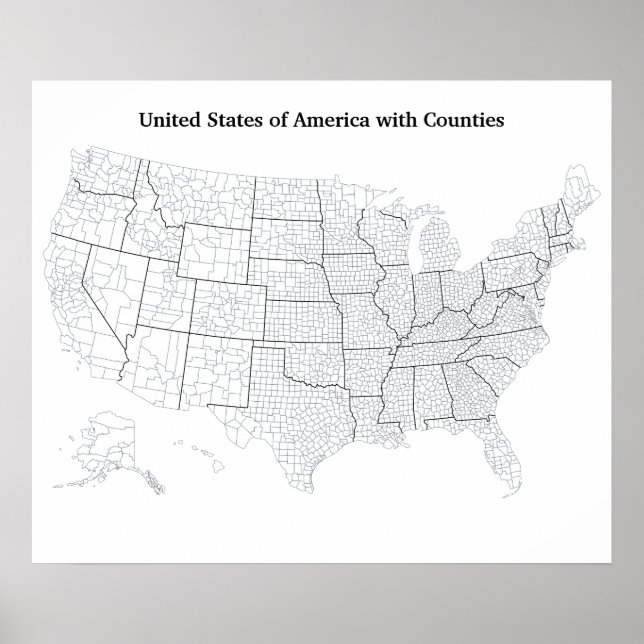 United States with Counties Blank Outline Map Poster (Front)