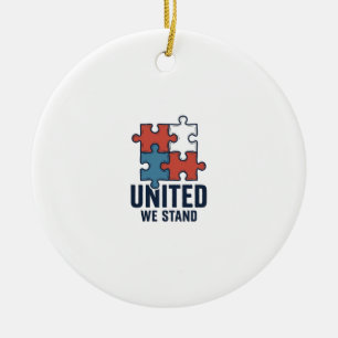 United We Stand Puzzle Piece Patriotic Shirt Desig Ceramic Ornament