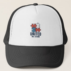 United We Stand Puzzle Piece Patriotic Shirt Desig Trucker Hat