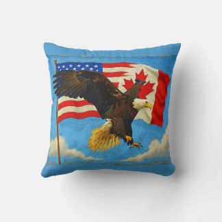Unity - Canada Flag, US Flag and Eagle Cushion