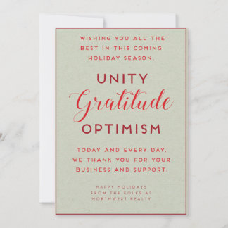 Unity, Gratitude & Optimism Business Holiday Card