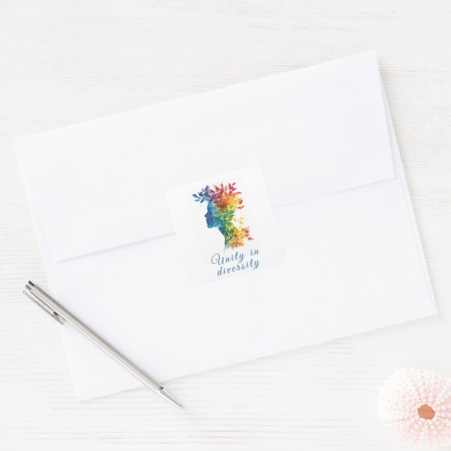 Unity In Diversity I Rainbow Coloured Illustration Square Sticker (Envelope)