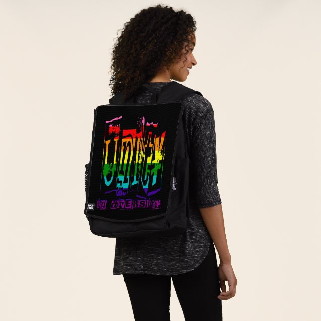 Unity in Diversity LGBT Rainbow Gay Pride Backpack (Worn)