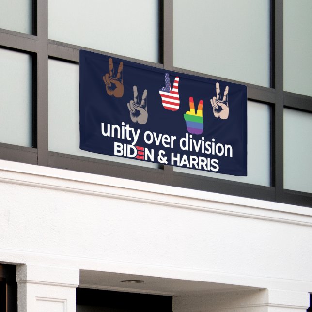  Unity Over Division 2024 Election Biden Harris Banner (Outside Building)