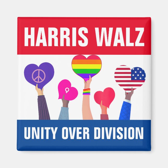 Unity Over Division Harris Walz Tim Walz Red Blue Magnet (Front)