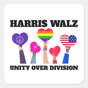 Unity Over Division Kamala Harris Tim Walz Square Sticker