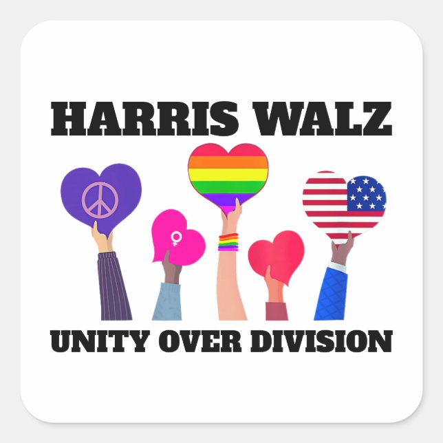 Unity Over Division Kamala Harris Tim Walz Square Sticker (Front)